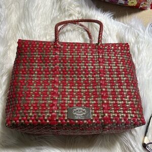 Vibrant Red and Green Geometric Tote Bag